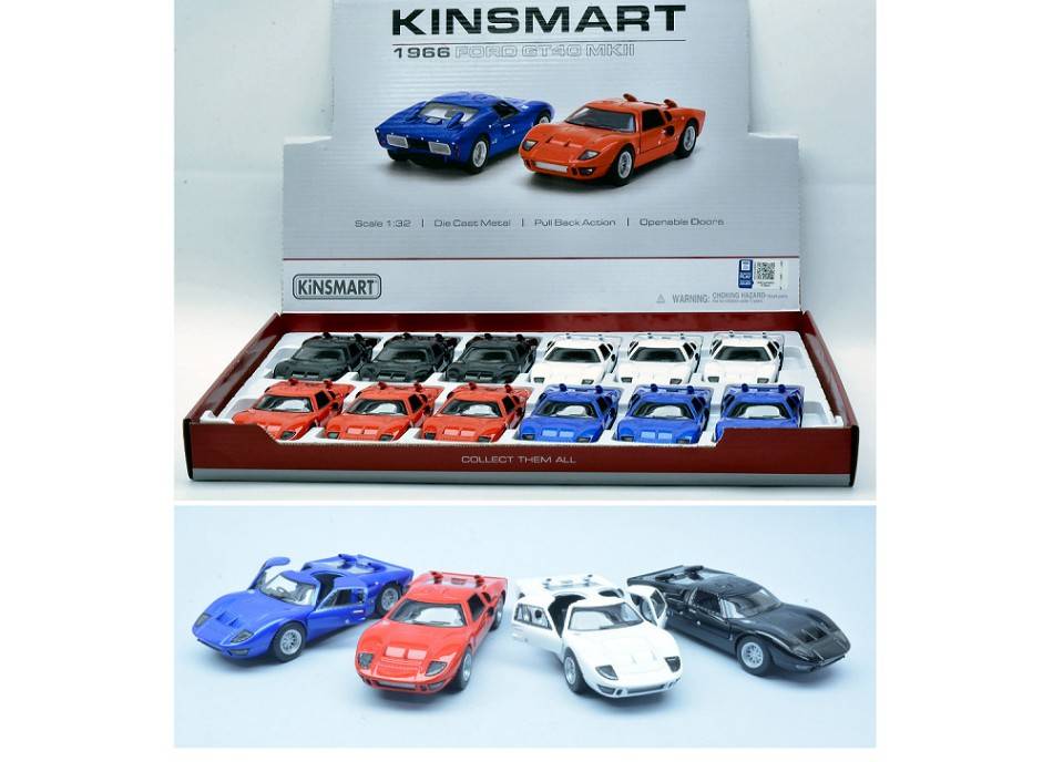 MODELLINO IN SCALA COMPATIBILE CON FORD GT40 MKII  COL.ASS.cm 12 KINSMART KT5427D