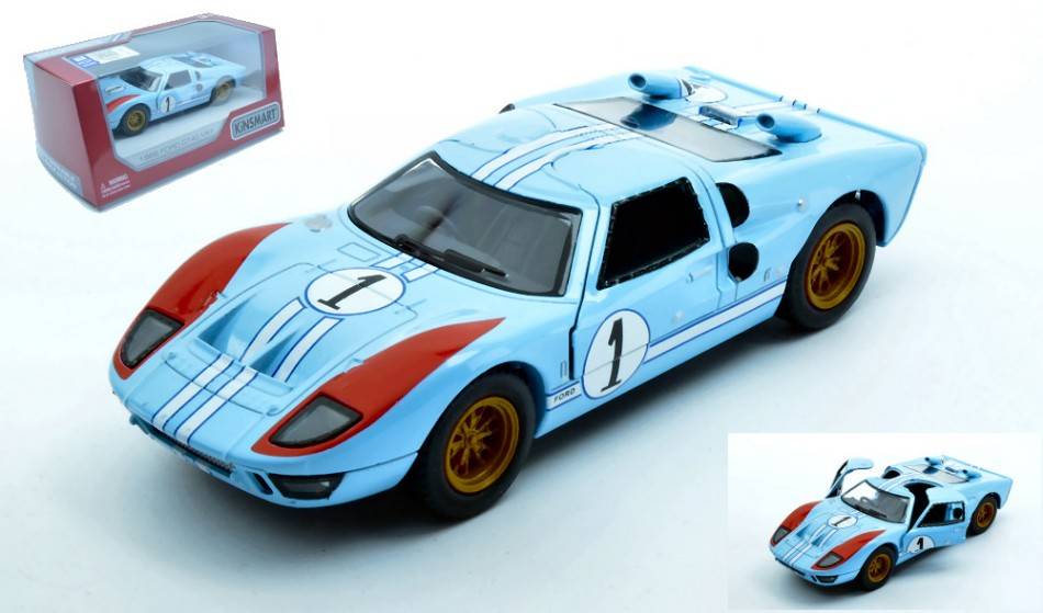 MODELLINO IN SCALA COMPATIBILE CON FORD GT40 MKII N.1 GULF BOX cm 12 KINSMART KT5427WB