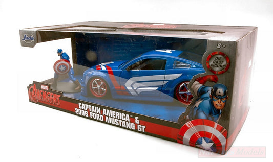 MODELLINO IN SCALA COMPATIBILE CON FORD MUSTANG GT 2006 W/CAPTAIN AMERICA FIGURE 1:24 JADA TOYS JADA31187