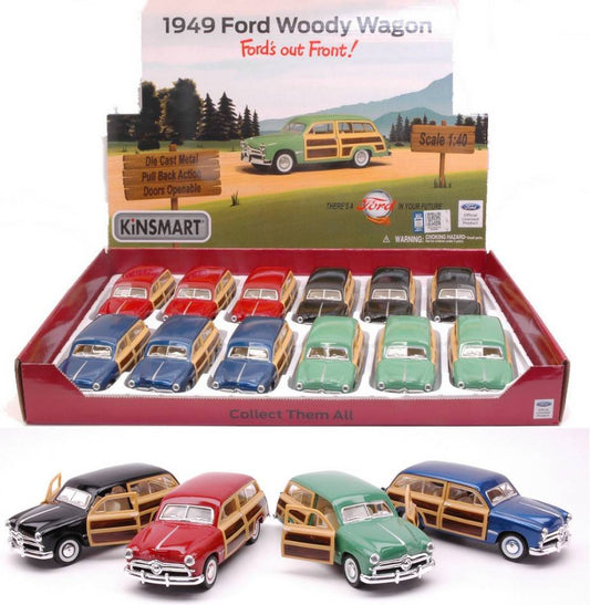 MODELLINO IN SCALA COMPATIBILE CON FORD WOODY WAGON 1949 cm 12 COL.ASS.1:40 KINSMART KT5402D