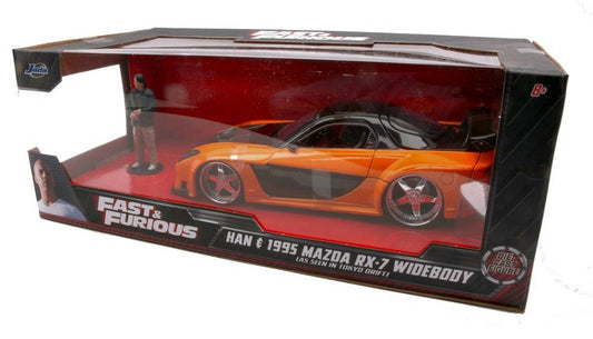 MODELLINO IN SCALA COMPATIBILE CON HAN 1995 MAZDA RX-7 ORANGE FAST & FURIOUS W/FIGURE 1:24 JADA TOYS JADA05002