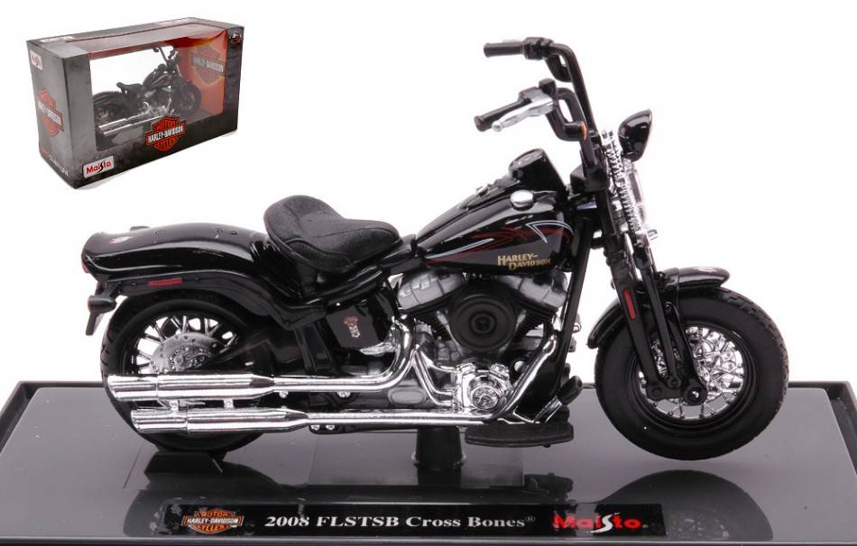 MODELLINO IN SCALA COMPATIBILE CON HARLEY DAVIDSON FLSTSB CROSS BONES 2008 BLACK 1:18 MAISTO MI18867Z