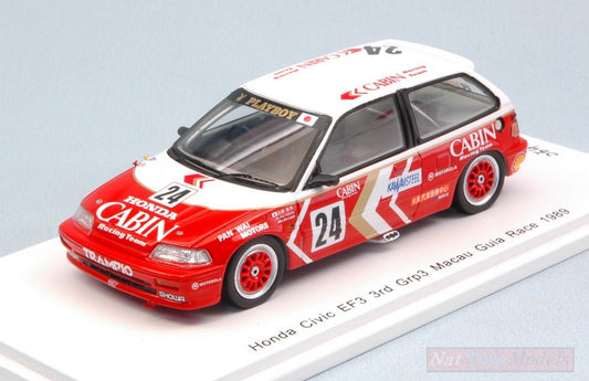 SCALE MODEL COMPATIBLE WITH HONDA CIVIC EF3 N.24 3rd MACAU GUIA RACE 1989 MASAMI MIYOSHI 1:43 SPARK MODEL SA126