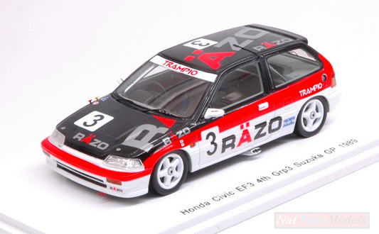 SCALE MODEL COMPATIBLE WITH HONDA CIVIC EF3 N.3 4th SUZUKA GP 3 1989 N.HATTORI-T.TSUTSUMI 1:43 SPARK MODEL S5457