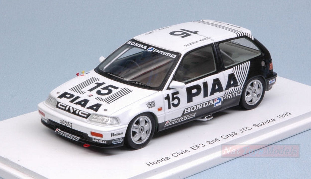 SCALE MODEL COMPATIBLE WITH HONDA CIVIC PIAA NAKAJIMA PLANNING CIVIC EF3 1989 H.OKADA-K.SATO 1:43 SPARK MODEL S5456