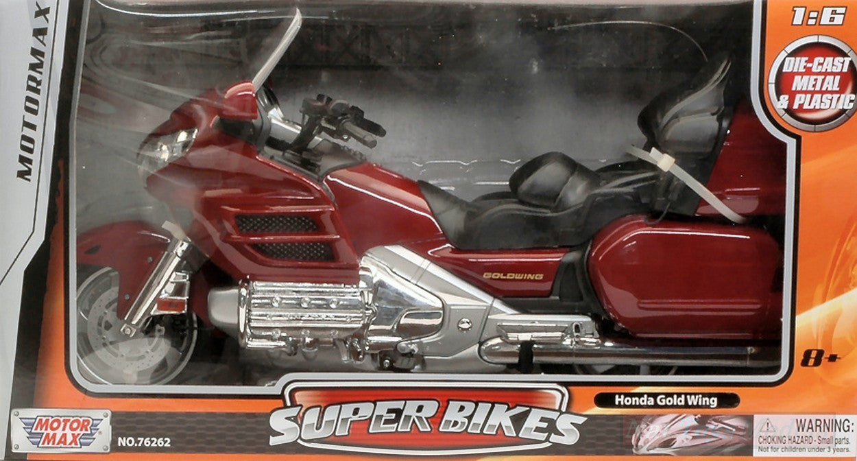 MODELLINO IN SCALA COMPATIBILE CON HONDA GOLDWING MOTORCYCLE RED 1:6 MOTORMAX MTM76264R