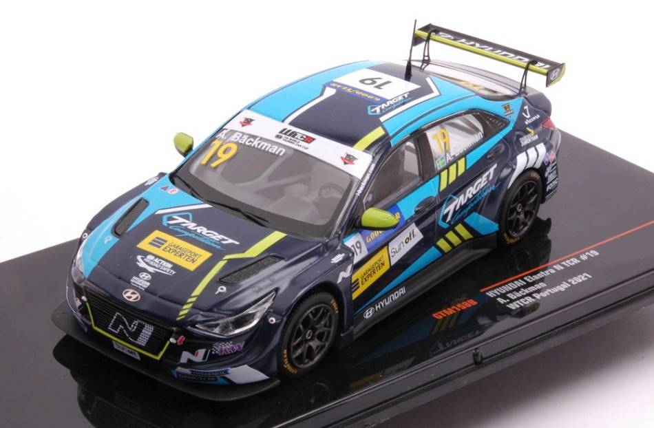 MODELLINO IN SCALA COMPATIBILE CON HYUNDAI ELANTRA N TCR N.19 TARGET WTCR PORTUGAL 2021 A.BACKMAN 1:43 IXO MODEL GTM158B