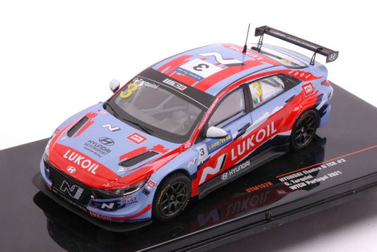 MODELLINO IN SCALA COMPATIBILE CON HYUNDAI ELANTRA N TCR N.3 LUKOIL SC WTCR PORTUGAL 2021 TARQUINI 1:43 IXO MODEL GTM157B