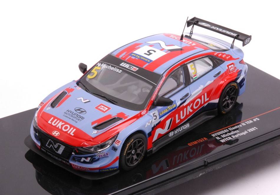 MODELLINO IN SCALA COMPATIBILE CON HYUNDAI ELANTRA N TCR N.5 LUKOIL SC WTCR PORTUGAL 2021 MICHELISZ 1:43 IXO MODEL GTM157A