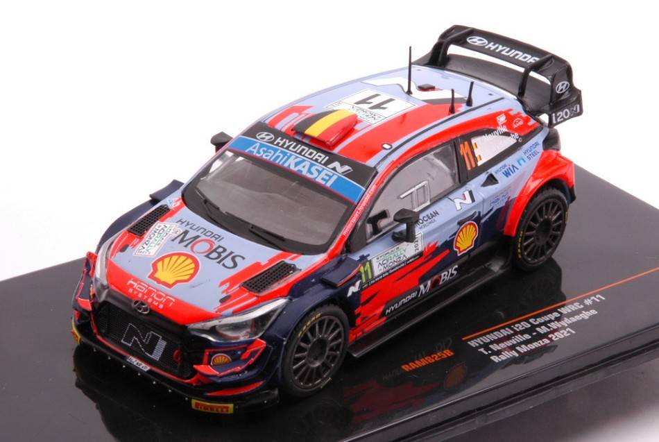 MODELLINO IN SCALA COMPATIBILE CON HYUNDAI i20 COUPE WRC N.11 RALLY MONZA 2021 NEUVILLE/WYDAEGHE 1:43 IXO MODEL RAM825