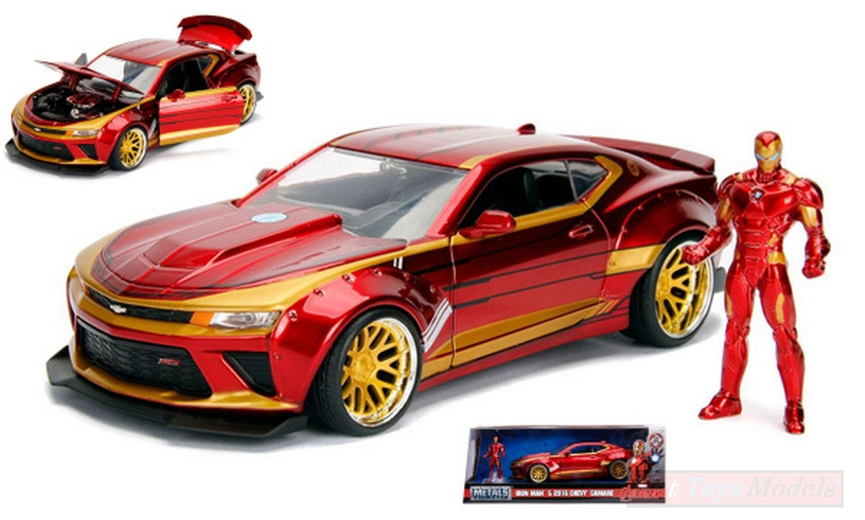 MODELLINO IN SCALA COMPATIBILE CON IRON MAN W/2016 CHEVY CAMARO METALLIC RED 1:24 JADA TOYS JADA99724