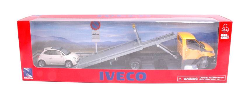 SCALE MODEL COMPATIBLE WITH IVECO DAILY YELLOW C/FIAT CINQUECENTO IVORY 1:43 NEW RAY NY15875CA