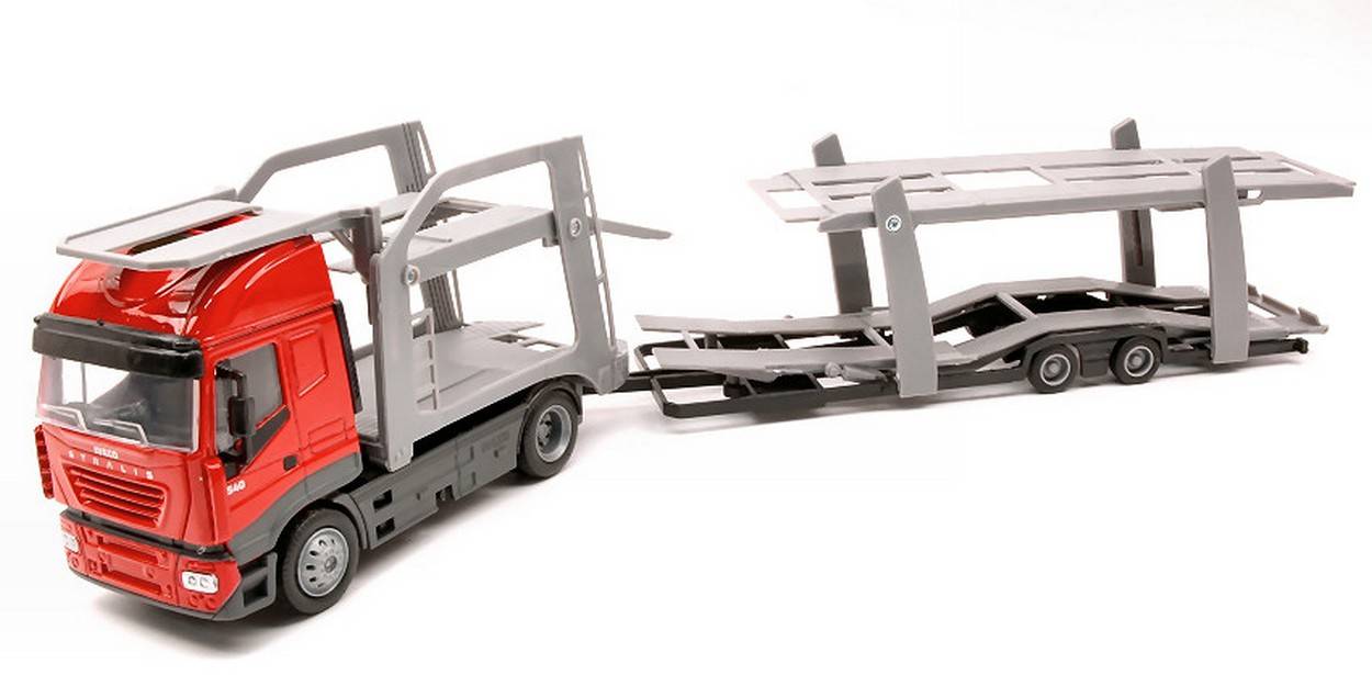 SCALE MODEL COMPATIBLE WITH IVECO STRALIS CAR TRANSPORTER RED 1:43 NEW RAY NY15633B