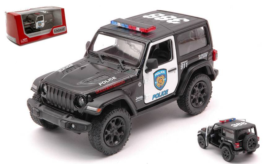 MODELLINO IN SCALA COMPATIBILE CON JEEP WRANGLER POLICE cm 11 1:32 BOX KINSMART KT5412WP