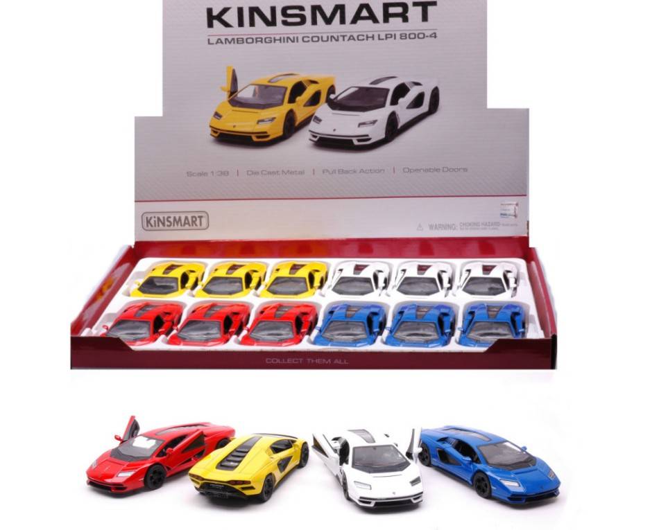 MODELLINO IN SCALA COMPATIBILE CON LAMBORGHINI COUNTACH COL.ASS. cm 12 1:38 KINSMART KT89914