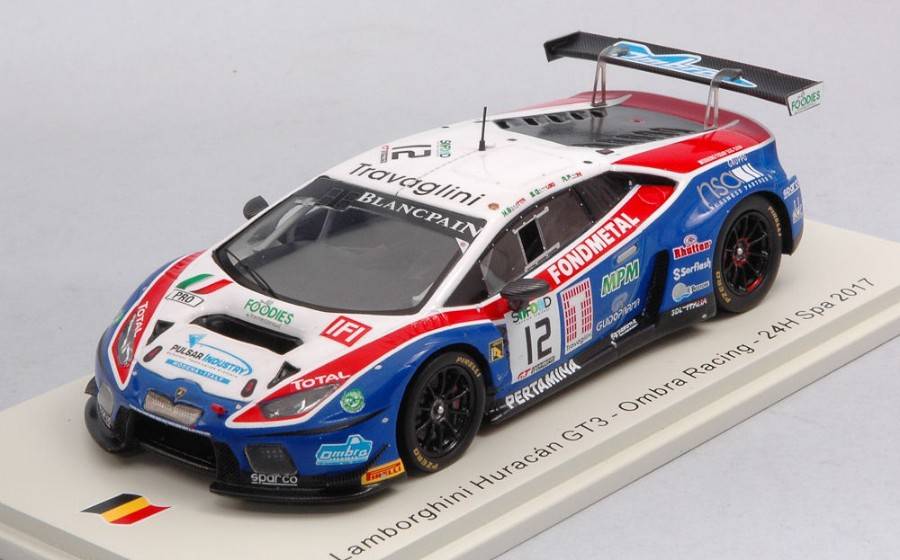 MODELLINO IN SCALA COMPATIBILE CON LAMBORGHINI HURACAN GT3 N.12 24 H SPA 2017 BERETTA-GATTUSO-PICCINI 1:43 SPARK MODEL SB295