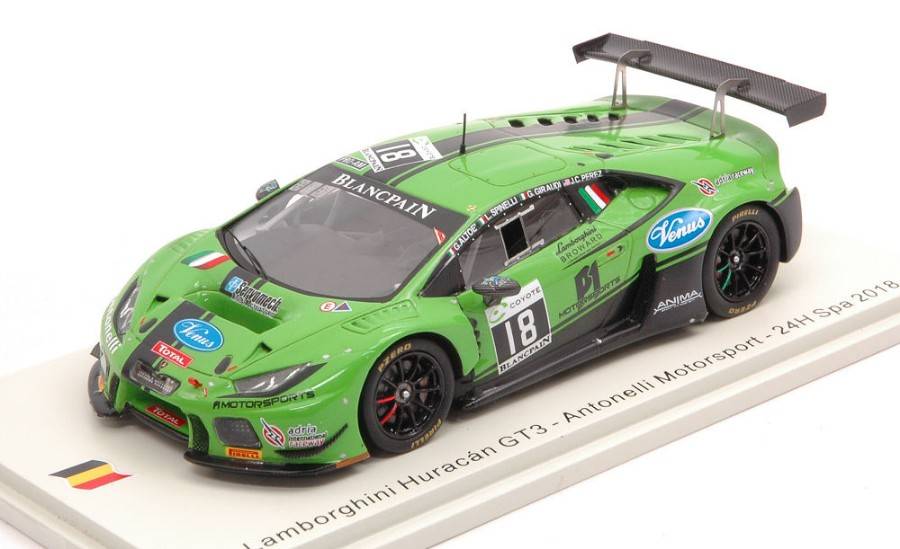 MODELLINO IN SCALA COMPATIBILE CON LAMBORGHINI HURACAN GT3 N.18 SPA 2018 PEREZ-GIRAUDI-SPINELLI-ALTOE 1:43 SPARK MODEL SB306