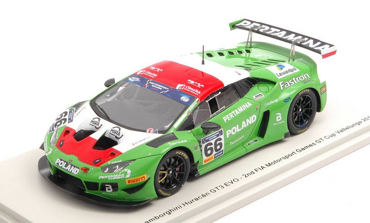 SCALE MODEL COMPATIBLE WITH LAMBORGHINI HURACAN GT3 N.66 2nd VALLELUNGA 2019 LEWANDOSKI-JANOSZ 1:43 SPARK MODEL S9608