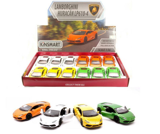 MODELLINO IN SCALA COMPATIBILE CON LAMBORGHINI HURACAN LP610-4 1:36 cm 12 KINSMART KT5382D