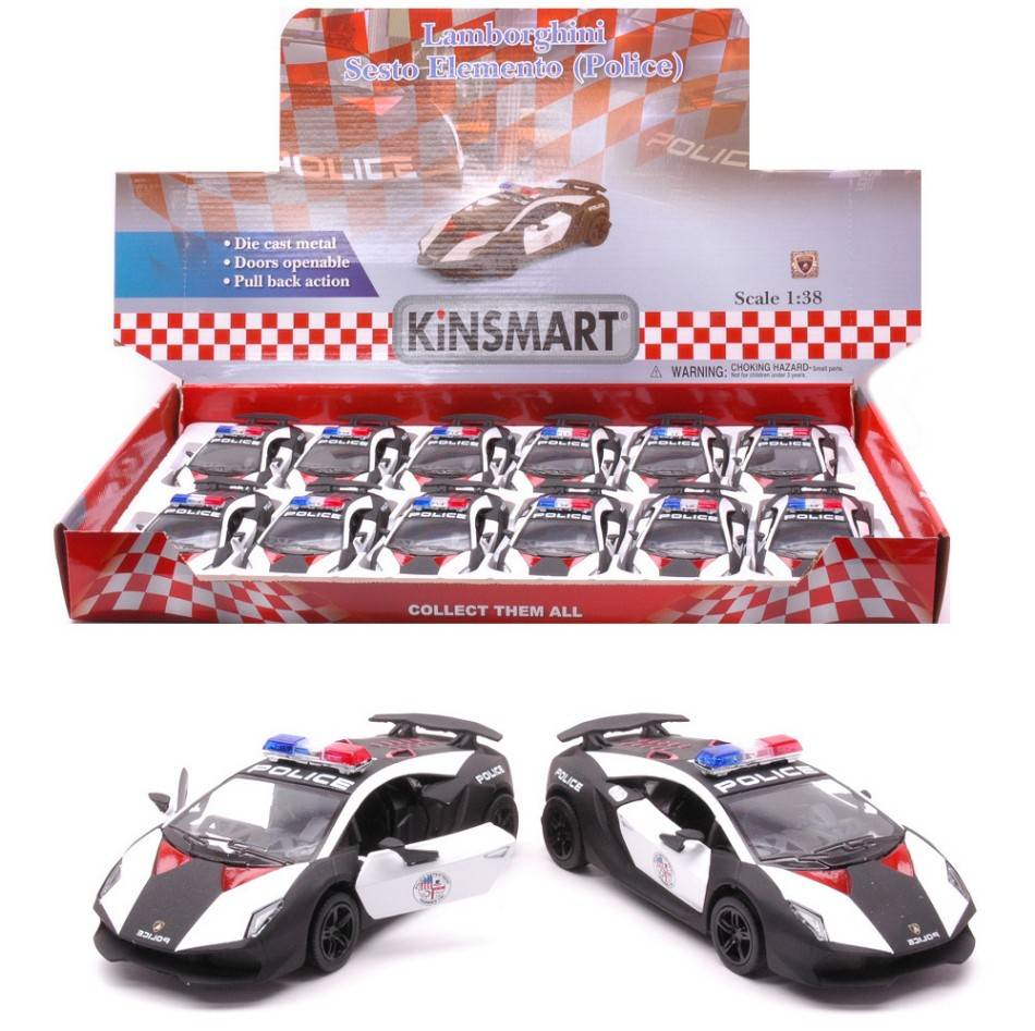 MODELLINO IN SCALA COMPATIBILE CON LAMBORGHINI SESTO ELEMENTO POLIZIA cm 12 1:38 KINSMART KT89176