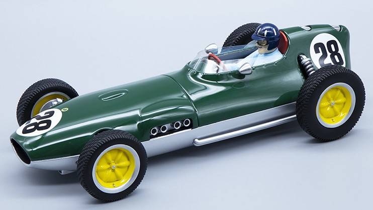 MODELLINO IN SCALA COMPATIBILE CON LOTUS 16 CHAMPIONSHIP N.28 BRITISH GP 1959 GRAHAM HILL W/DRIVER 1:18 TECNOMODEL TMD18123C1