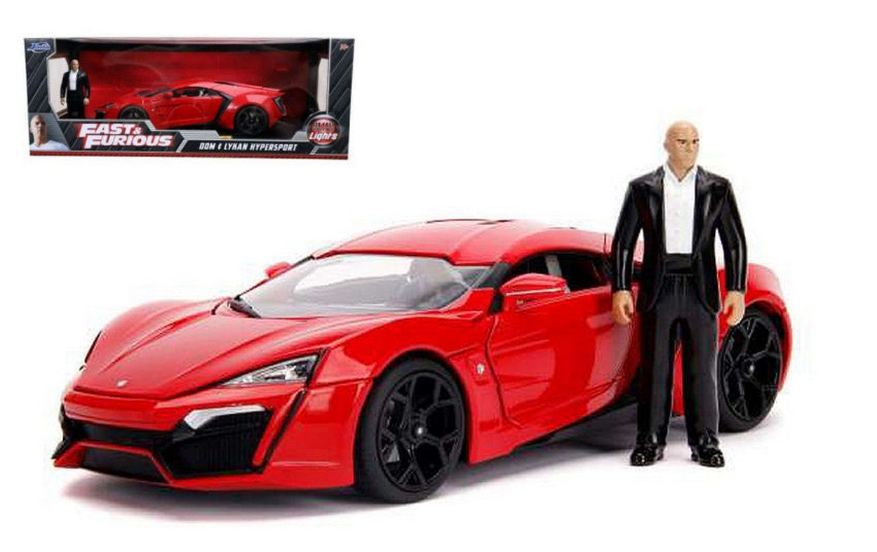 MODELLINO IN SCALA COMPATIBILE CON LYKAN HYPERSPORT FAST & FURIOUS 7 W/LIGHTS & DOM FIGURE 1:18 JADA TOYS JADA31140