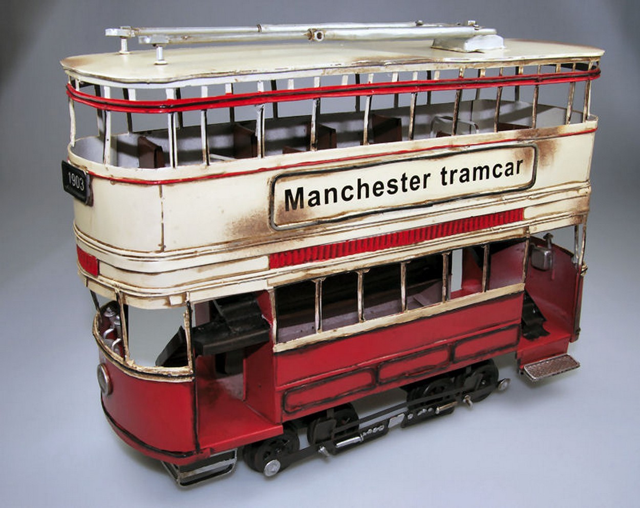 MODELLINO IN SCALA COMPATIBILE CON MANCHESTER TRAMCAR RED & YELLOW 1903 cm 35 TIMPLATE GIFT'S TPGJLBS1236-RY