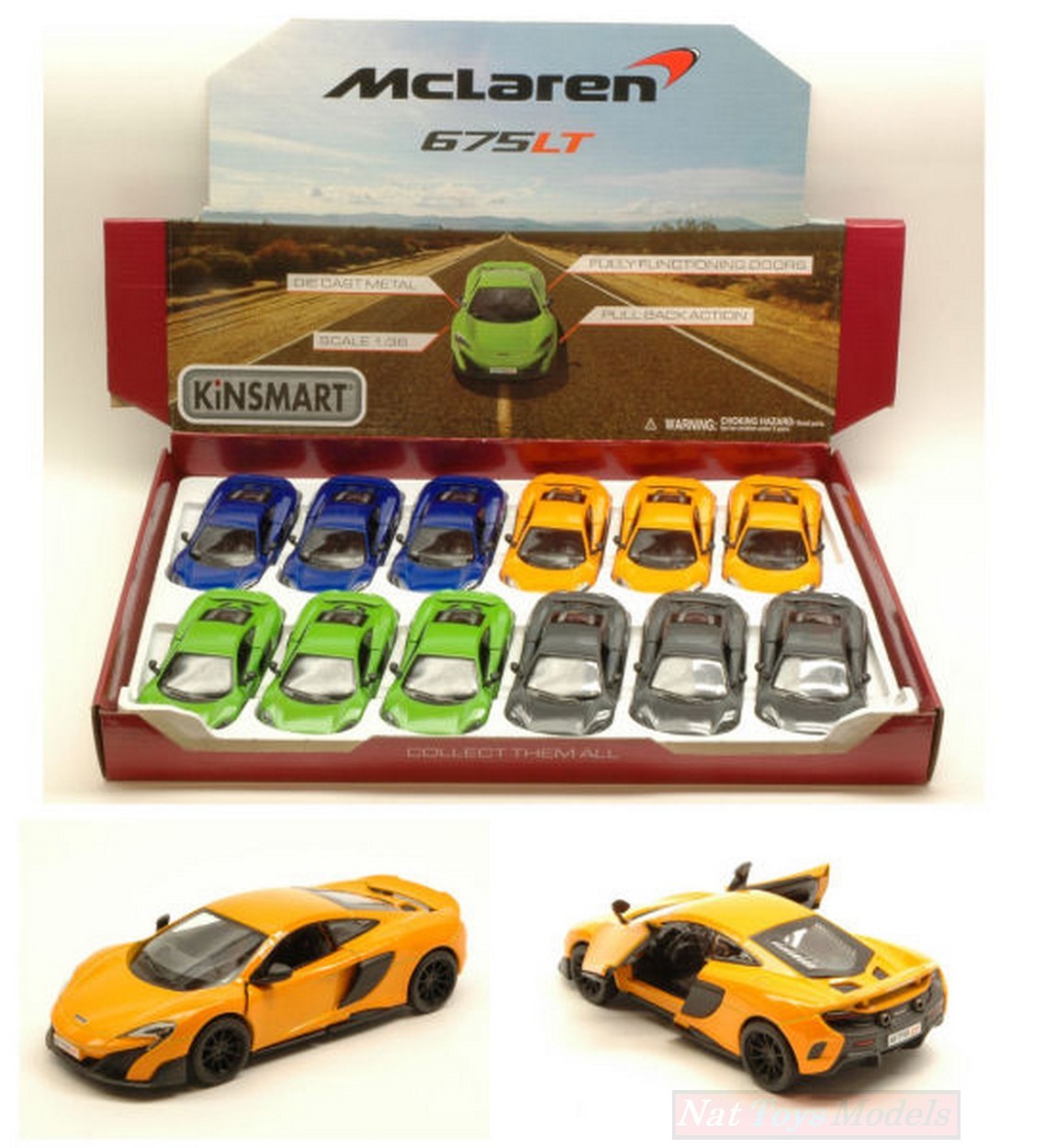 MODELLINO IN SCALA COMPATIBILE CON MC LAREN 675 LT 2016 1:36 KINSMART KT5392D