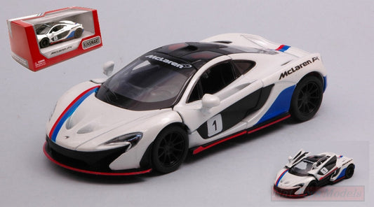 SCALE MODEL COMPATIBLE WITH MC LAren P1 WITH STRIPES WHITE/BLUE 12 cm BOX KINSMART KT5393WFW