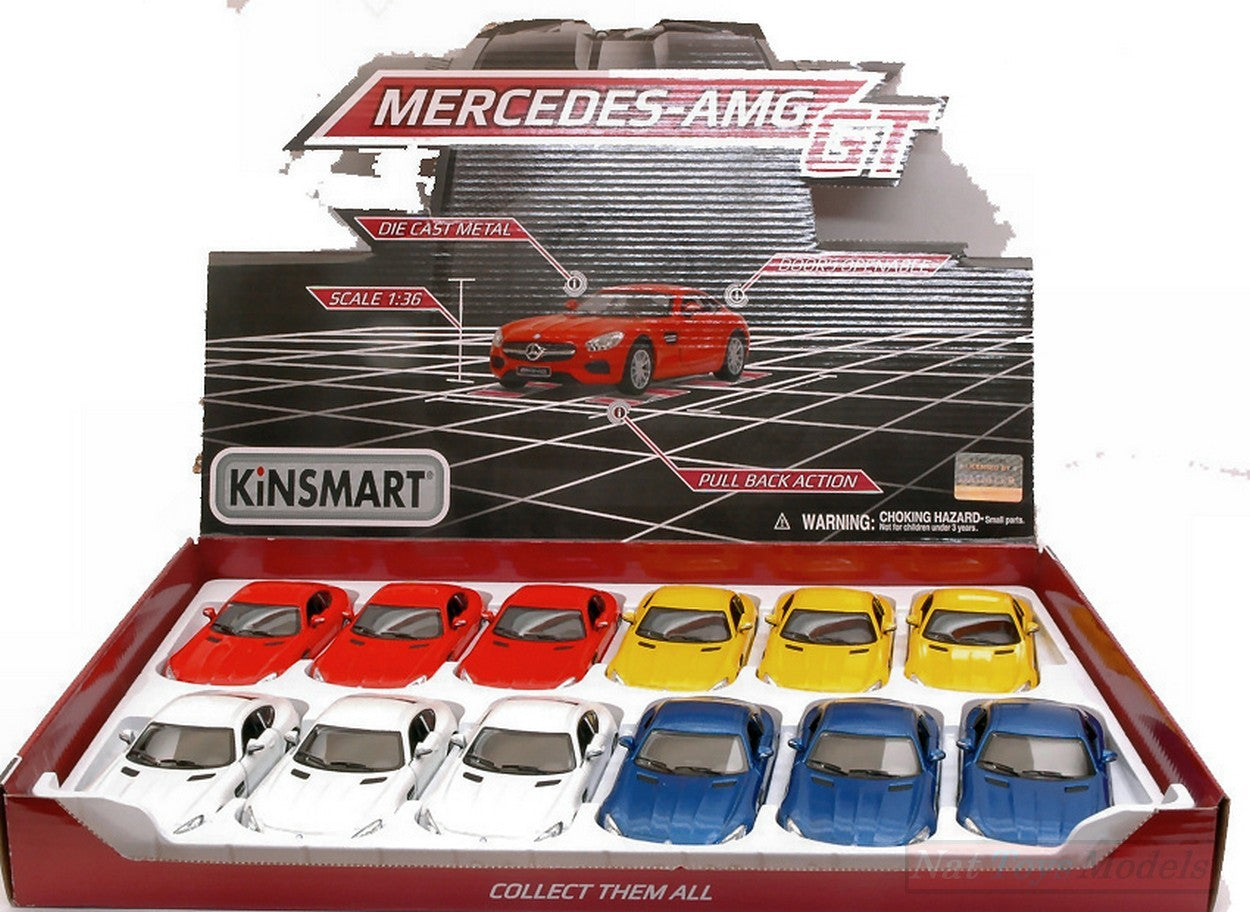 MODELLINO IN SCALA COMPATIBILE CON MERCEDES AMG GT cm 12 COL.ASS.1:36 KINSMART KT5388D