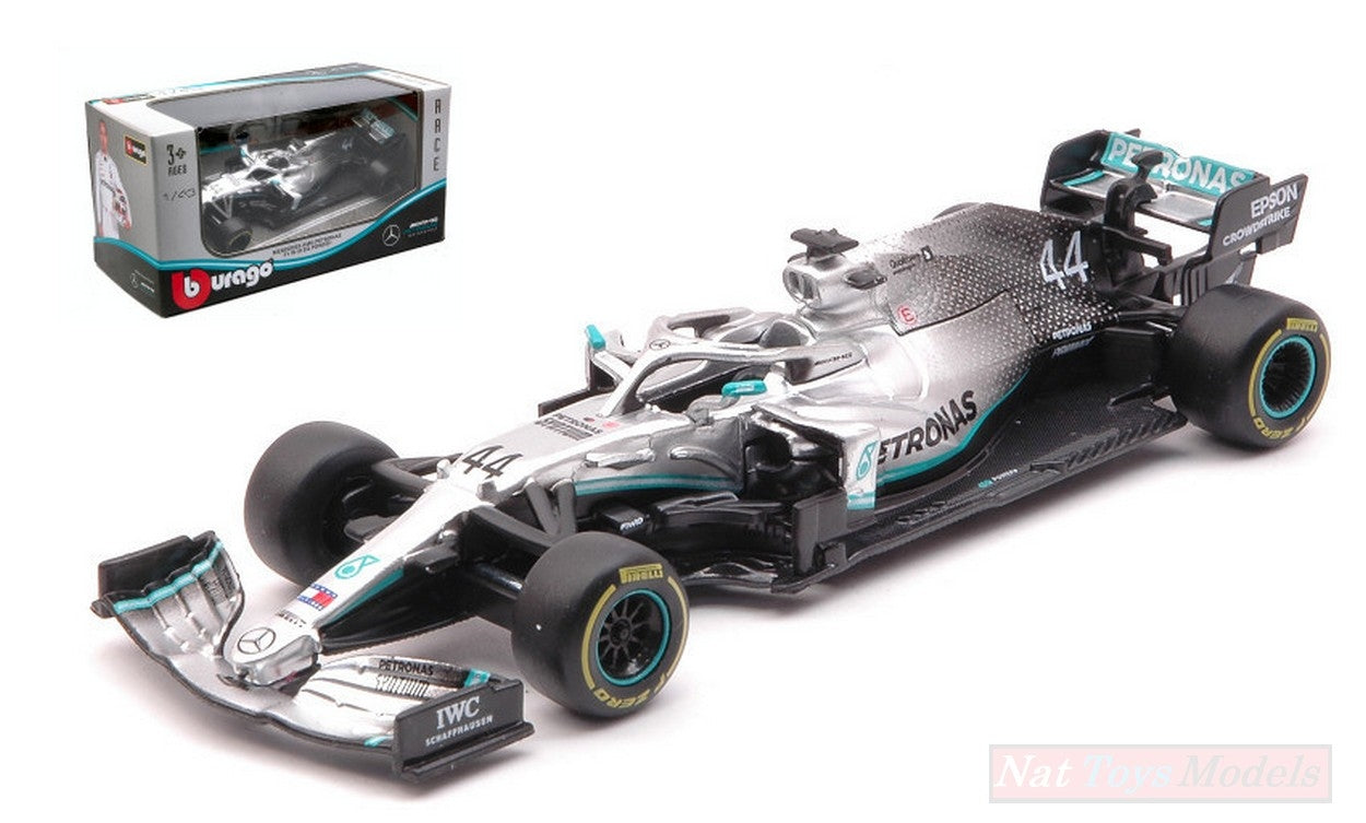 MODELLINO IN SCALA COMPATIBILE CON MERCEDES F1 W10 LEWIS HAMILTON 2019 N.44 1:43 BURAGO BU38036H