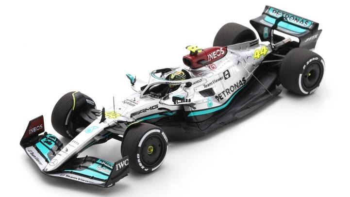 MODELE REDUIT COMPATIBLE AVEC MERCEDES F1 W13 LEWIS HAMILTON 2022 N.44 2ème GP DE FRANCE 1:43 SPARK MODEL S8542