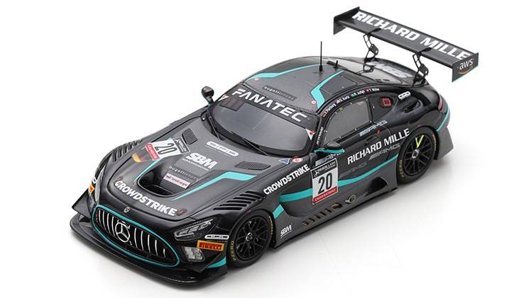 MODELLINO IN SCALA COMPATIBILE CON MERCEDES GT3 N.20 WINNER BRONZE CUP CLASS 24 H SPA 2022 MULLER-KURTZ-PIE SPARK MODEL SB520