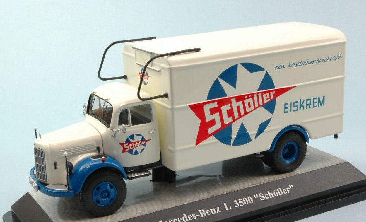 MODELLINO IN SCALA COMPATIBILE CON MERCEDES L 3500 BOX WAGON SCHOLLER ICE CREAM 1:43 PREMIUM CLASSIXX PREM12403