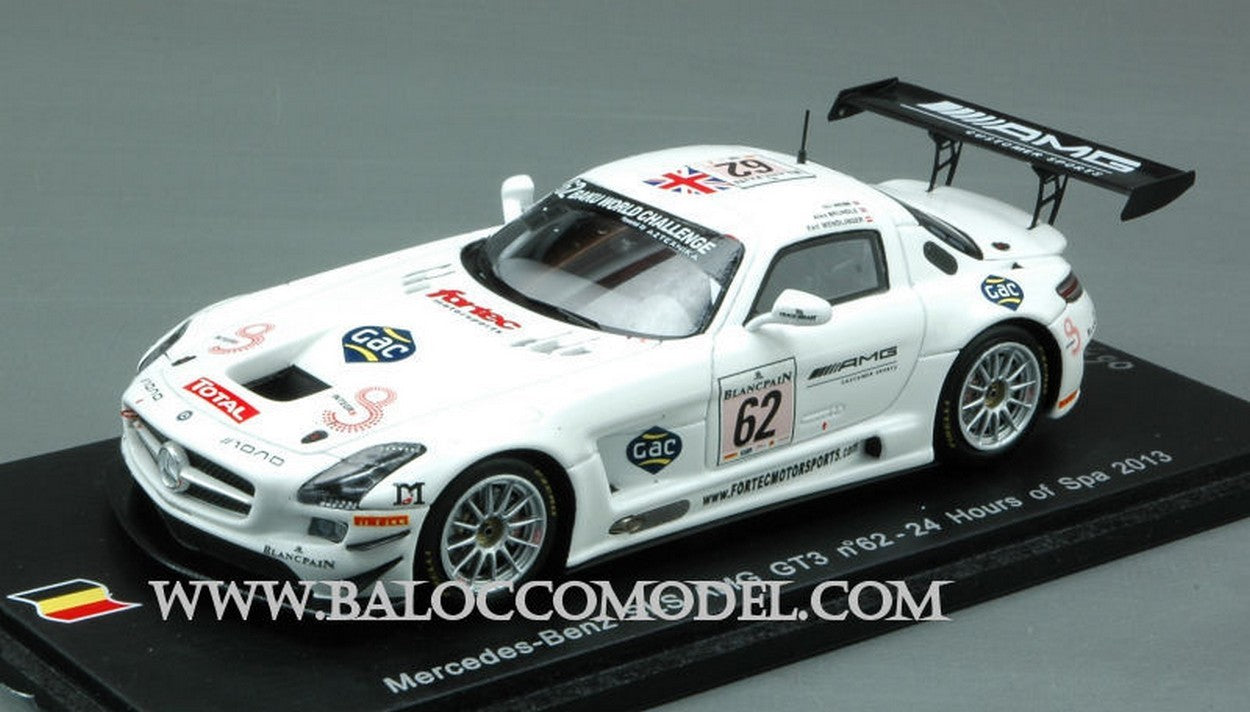 SCALE MODEL COMPATIBLE WITH MERCEDES SLS AMG GT3 N.62 31th SPA 2013 WEBB-WENDLINGER-BRUNDLE 1:43 SPARK MODEL SB048