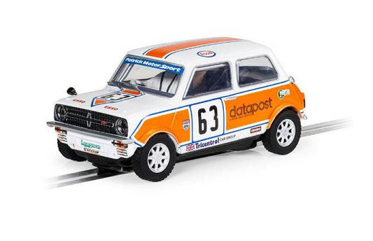 MODELLINO IN SCALA COMPATIBILE CON MINI 1275 GT DATA POST ALAN CURNOW 1979 BSCC SLOT 1:32 SCALEXTRIC C4413