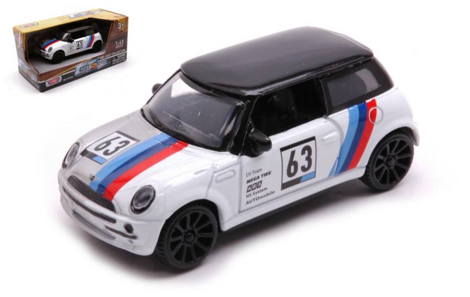 MODELLINO IN SCALA COMPATIBILE CON MINI COOPER N.63 GT RACING WHITE/BLACK/BLUE RED 1:43 MOTORMAX MTM79415