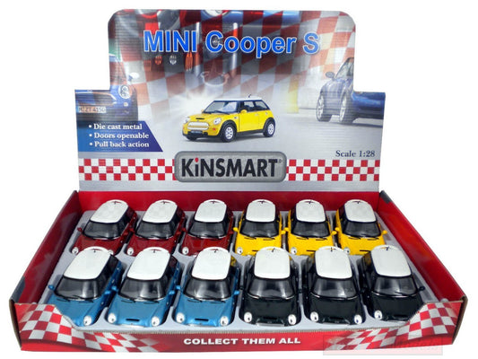 MODELLINO IN SCALA COMPATIBILE CON MINI COOPER S COL.ASS. cm 12,5 1:28 KINSMART KT5059D