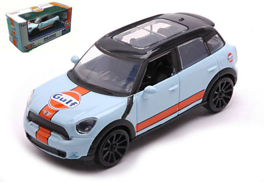 MODELLINO IN SCALA COMPATIBILE CON MINI COOPER S COUNTRYMAN BLACK ROOF W/GULF LIVERY LIGHT BLUE/ORANGE 1:43 MOTORMAX MTM79774