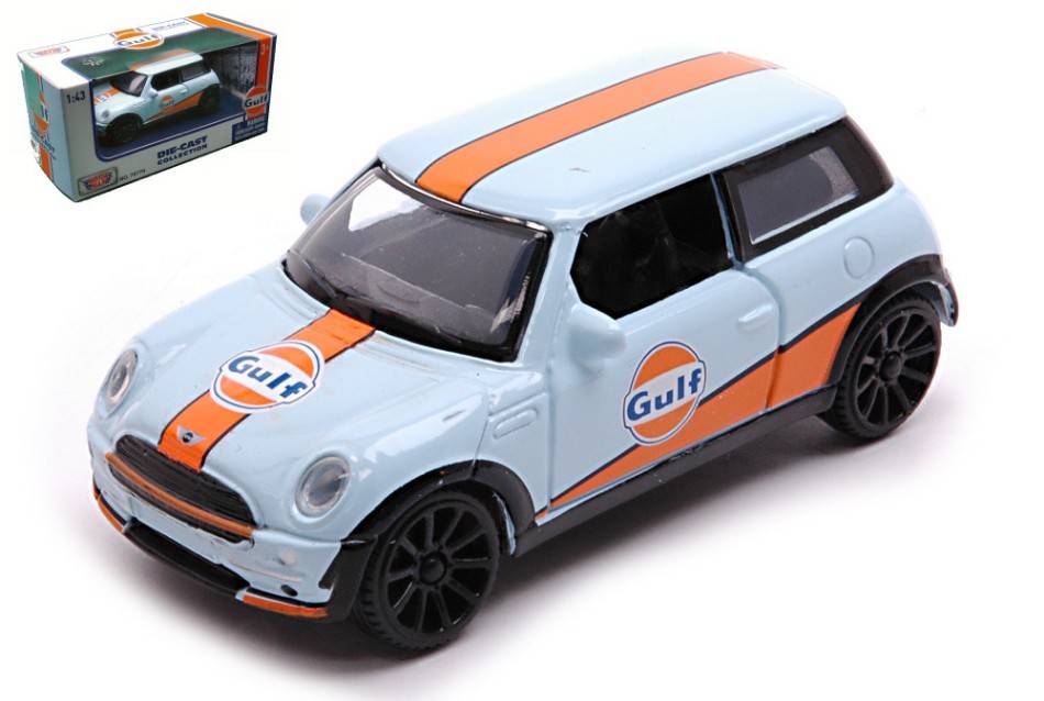 MODELLINO IN SCALA COMPATIBILE CON MINI COOPER WITH GULF LIVERY LIGHT BLUE/ORANGE 1:43 MOTORMAX MTM79776