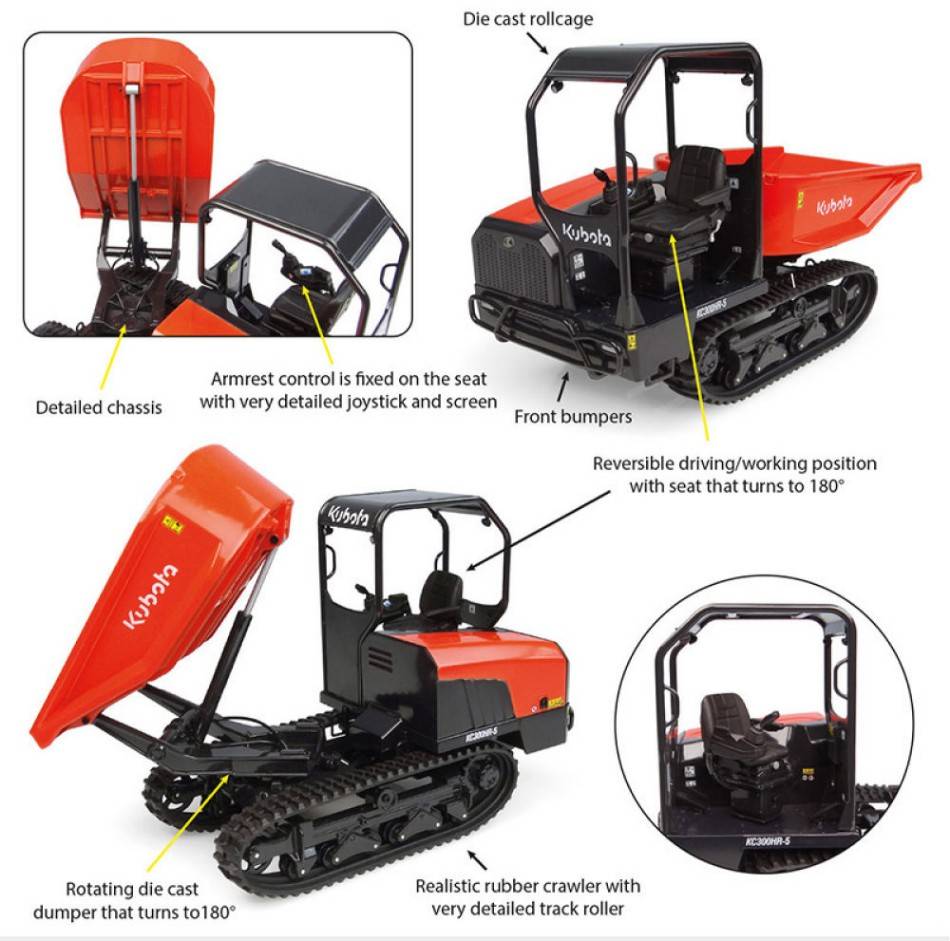 MODELLINO IN SCALA COMPATIBILE CON MINI DUMPER CINGOLATO KUBOTA KC300HR-5 1:24 UNIVERSAL HOBBIES UH8155