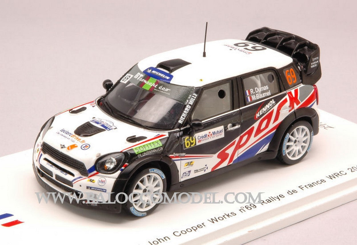 MODELE REDUIT COMPATIBLE AVEC MINI JOHN COOPER N.69 RALLY DE FRANCE 2012 DUMAS-BAUMEL 1:43 SPARK MODEL SF040