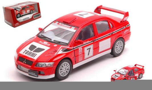 SCALE MODEL COMPATIBLE WITH MITSUBISHI LANCER EVO VII WRC N.7 RED/WHITE 12 cm KINSMART BOX KT5048W