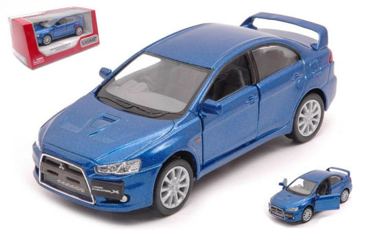 MODELLINO IN SCALA COMPATIBILE CON MITSUBISHI LANCER EVO X 2008 BLUE cm 12 BOX KINSMART KT5329WB