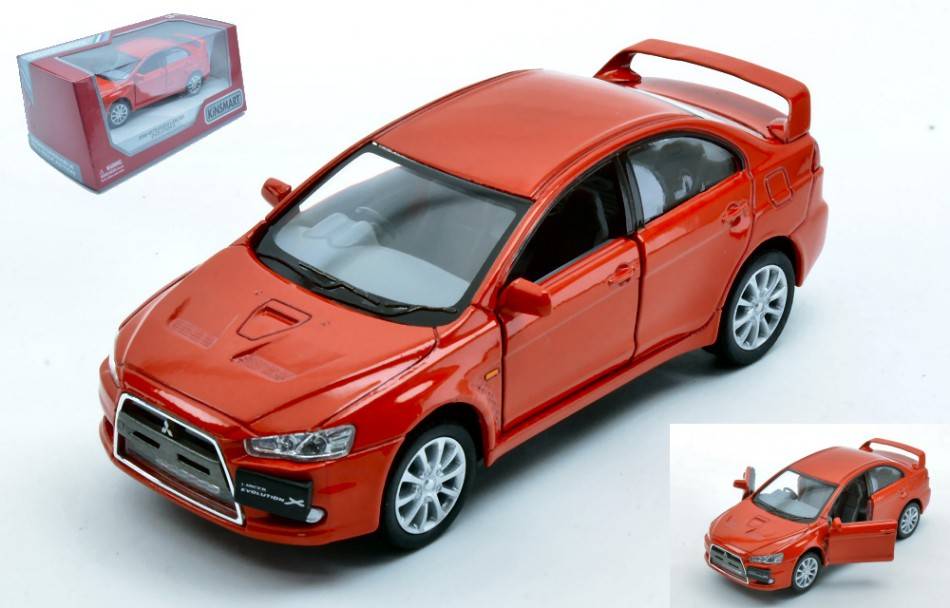 MODELLINO IN SCALA COMPATIBILE CON MITSUBISHI LANCER EVO X 2008 RED 1:36 cm 12 BOX KINSMART KT5329WR