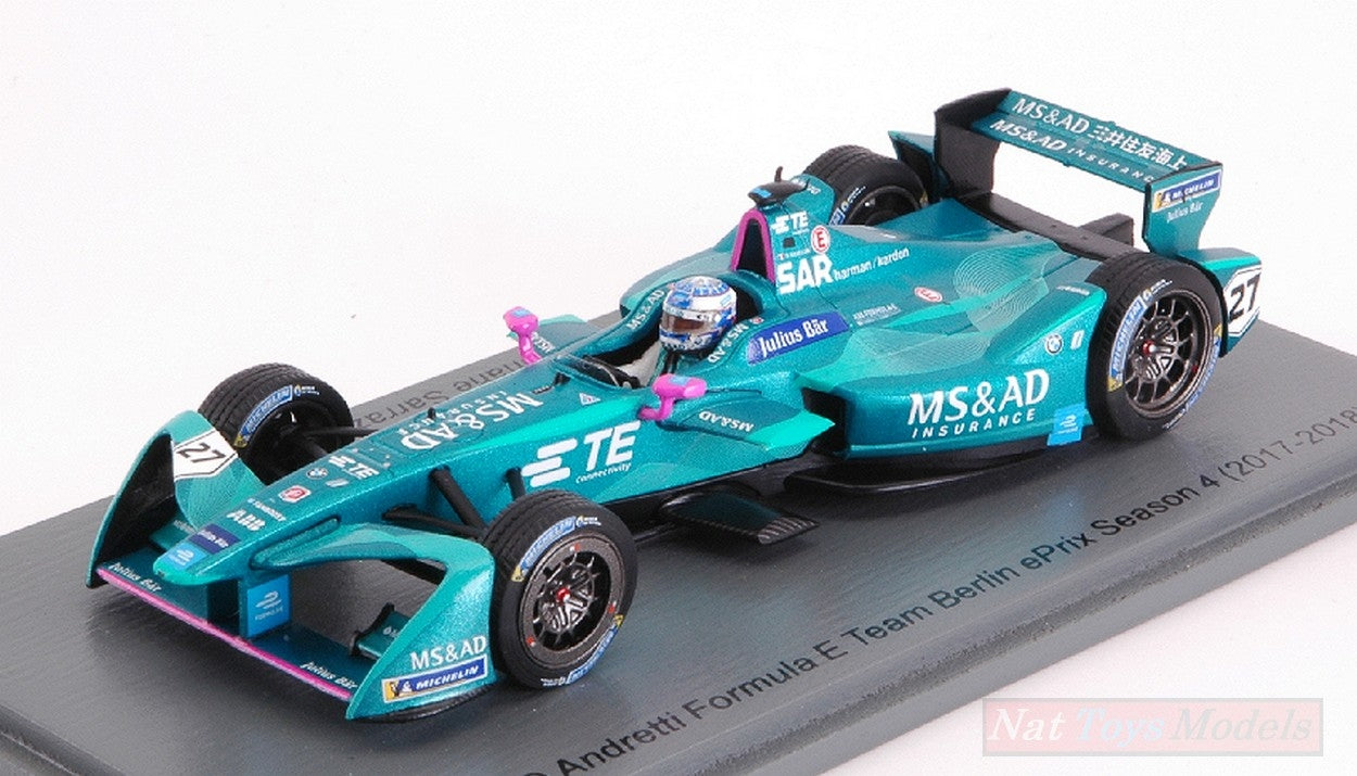 SCALE MODEL COMPATIBLE WITH MS&amp;AD ANDRETTI N.27 BERLIN FORMULA E (2017-2018) S.SARRAZIN 1:43 SPARK MODEL S5940