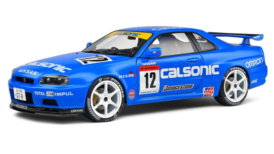 MODÈLE RÉDUIT COMPATIBLE AVEC NISSAN GT-R (R34) STREETFIGHTER CALSONIC TRIBUTE 2000 BLEU 1:18 SOLID SL1804307