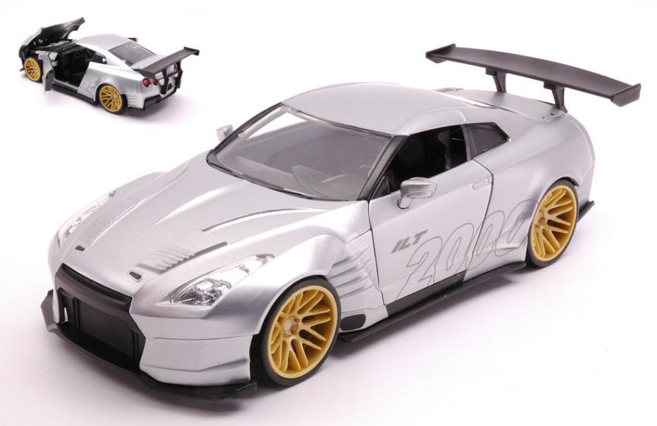 MODELLINO IN SCALA COMPATIBILE CON NISSAN GT-R (R35) BEN SOPRA "I LOVE THE 2000s" PRIMER CANDY SILVER 1:24 JADA TOYS JADA31377