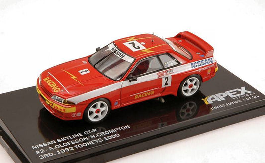 SCALE MODEL COMPATIBLE WITH NISSAN SKYLINE GT-R N.2 3rd TOOHEYS 1000 1992 1:43 APEX REPLICAS AR102