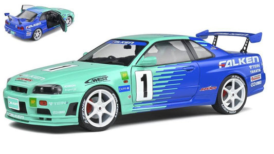 MODELLINO IN SCALA COMPATIBILE CON NISSAN SKYLINE R34 GTR-JGTC N.1 1999 FALKEN DRIFT LIVERY 1:18 SOLIDO SL1804304